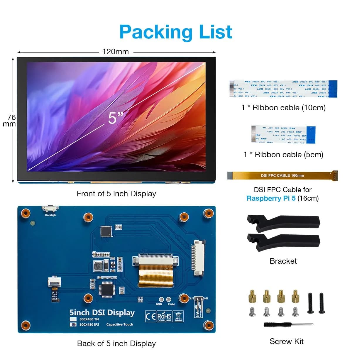Hosyond 5-inch IPS MIPI DSI Touchscreen Display 800x480 | Compatible with Raspberry Pi 5/4/3 - view 7