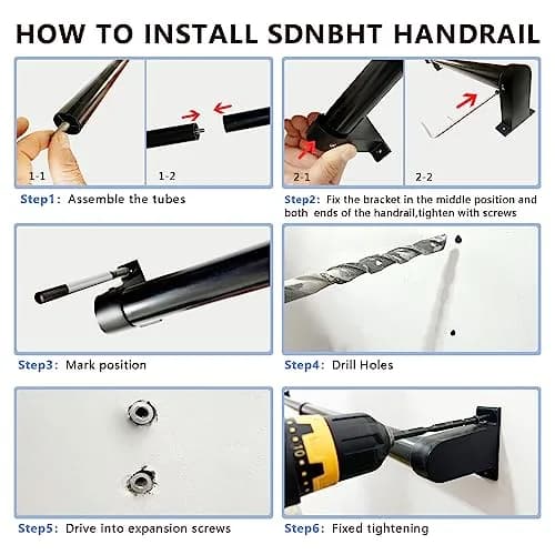 SDNBHT Industrial Stair Railing Metal Hand Rails 203 cm (6.6 ft) Pipe Diameter 3.8 cm (1.5") | Supports 200 kg for Safe Steps thumbnail 8