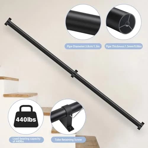 SDNBHT Industrial Stair Railing Metal Hand Rails 203 cm (6.6 ft) Pipe Diameter 3.8 cm (1.5") | Supports 200 kg for Safe Steps thumbnail 2