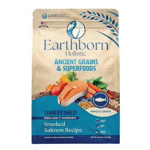 Earthborn Holistic Unrefined with Grains Smoked Salmon Dry Dog Food 25 lb | Ancient Grains & Superfoods for All Breeds thumbnail 1
