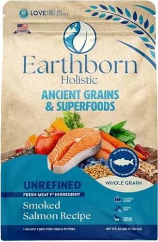 Earthborn Holistic Unrefined with Grains Smoked Salmon Dry Dog Food 25 lb | Ancient Grains & Superfoods for All Breeds thumbnail 5