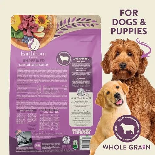 Earthborn Holistic Unrefined with Grains Roasted Lamb Dry Dog Food 11.34kg (25 lb) | Supports Sensitive Stomachs thumbnail 6