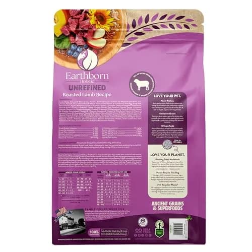 Earthborn Holistic Unrefined with Grains Roasted Lamb Dry Dog Food 11.34kg (25 lb) | Supports Sensitive Stomachs thumbnail 4