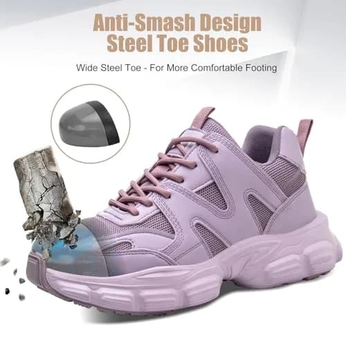 Hogent Steel Toe Shoes for Men & Women, Purple Work Shoes, 2.27 kg (5 lb) | Safety Toe Protection thumbnail 3