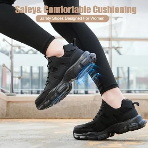 Hogent Steel Toe Shoes for Men & Women, Black Work Safety Sneakers 230g (8.1 oz) | Puncture-Proof Kevlar Midsole thumbnail 2