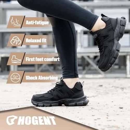 Hogent Steel Toe Shoes for Men and Women | Black Work Shoes, Men Size 8 / Women 9.5 (1 Pair) thumbnail 6