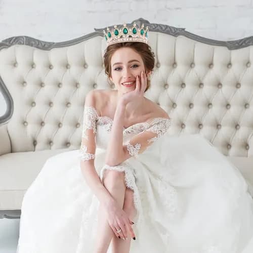 Feltent Green Crystal Queen Crown Princess Tiara for Women | 11.8 cm (4.72 inches) Diameter thumbnail 6
