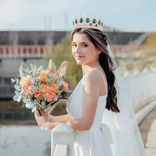 Feltent Green Crystal Queen Crown Princess Tiara for Women | 11.8 cm (4.72 inches) Diameter thumbnail 7