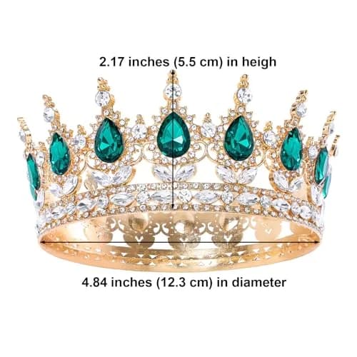 Feltent Green Crystal Queen Crown Princess Tiara for Women | 11.8 cm (4.72 inches) Diameter thumbnail 2