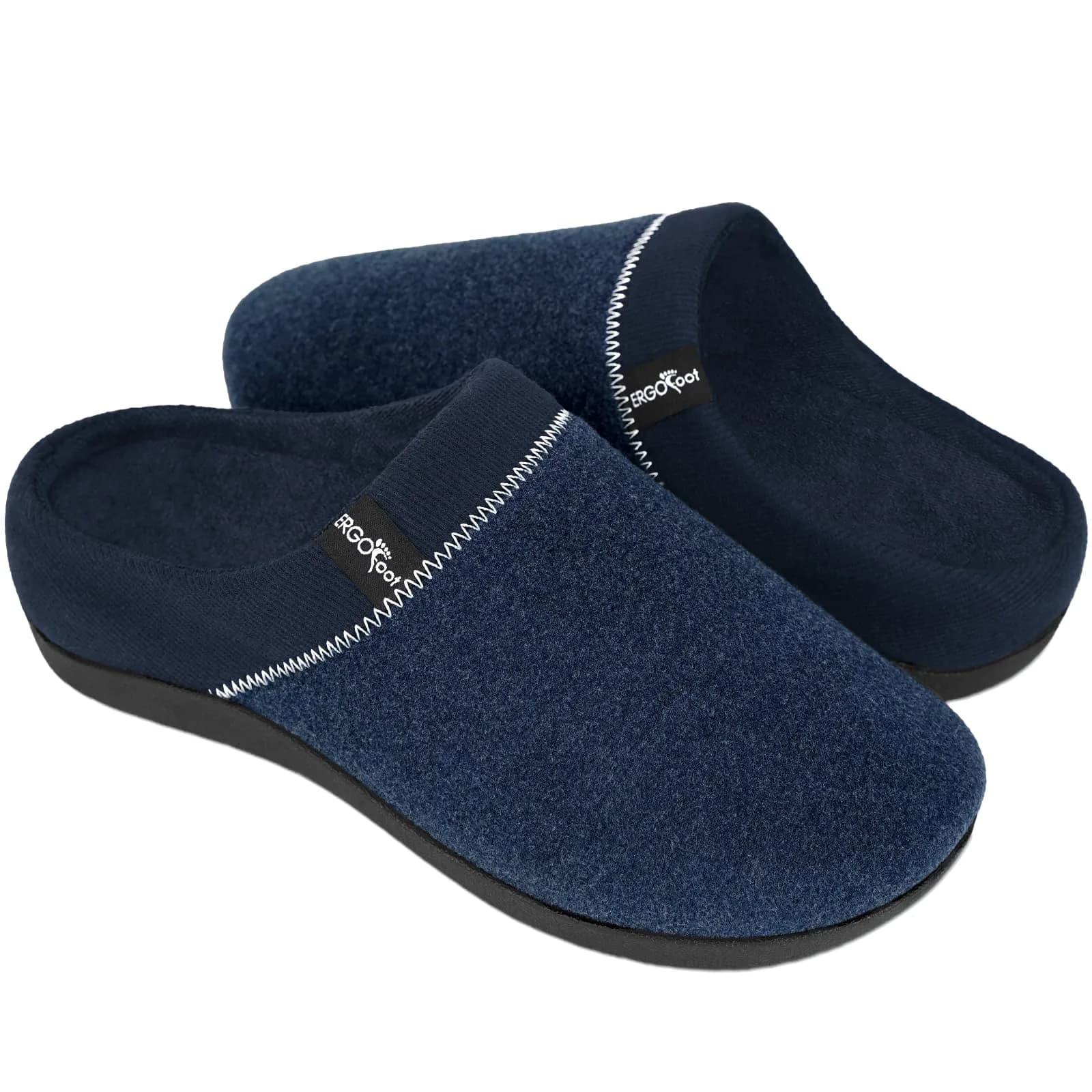 ERGOfoot Orthopedic Slippers for Women Men with Arch Support | Blue Clog House Shoes
