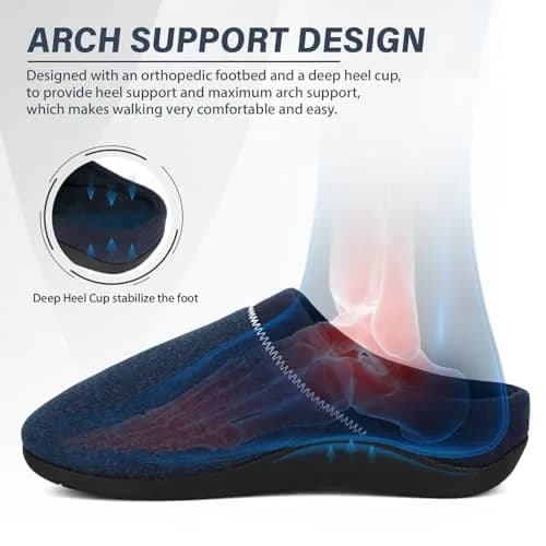 ERGOfoot Orthopedic Slippers for Women Men with Arch Support | Blue Clog House Shoes thumbnail 3