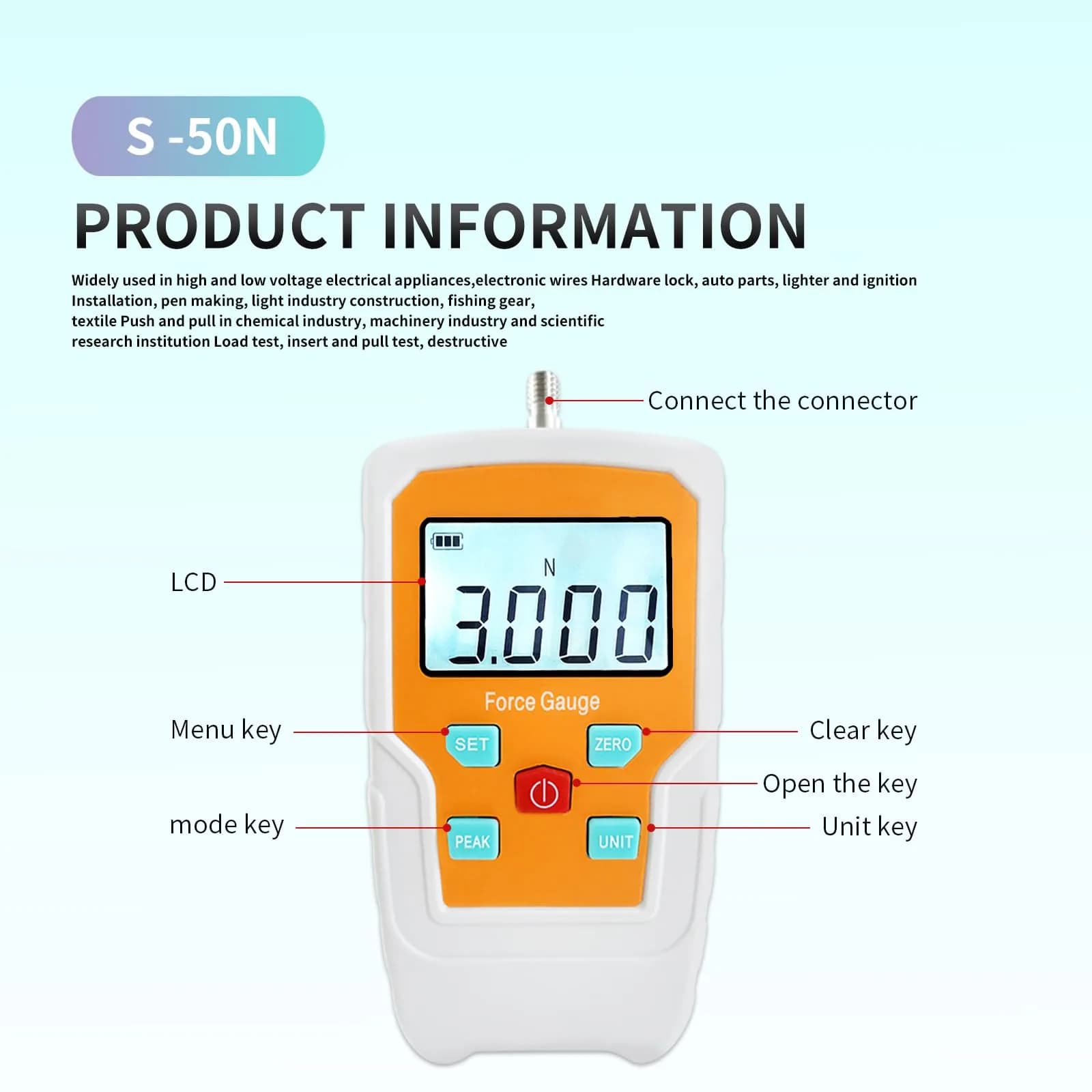 Soonkoda Digital Force Gauge 50N (11lb) | Precision Tension Pressure Tester for Destructive Testing - view 2