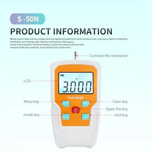 Soonkoda Digital Force Gauge 50N (11lb) | Precision Tension Pressure Tester for Destructive Testing thumbnail 2