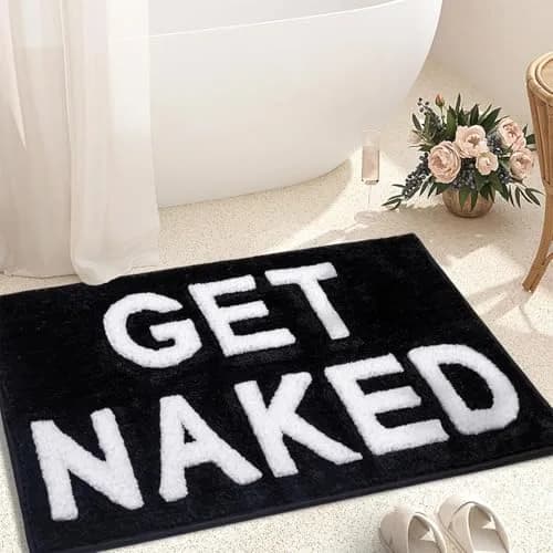 KOEXM Get Naked Bath Mat Black 41cm x 61cm (16" x 24") | Soft Microfiber Bathroom Rug with Non-Slip TPR Backing thumbnail 1