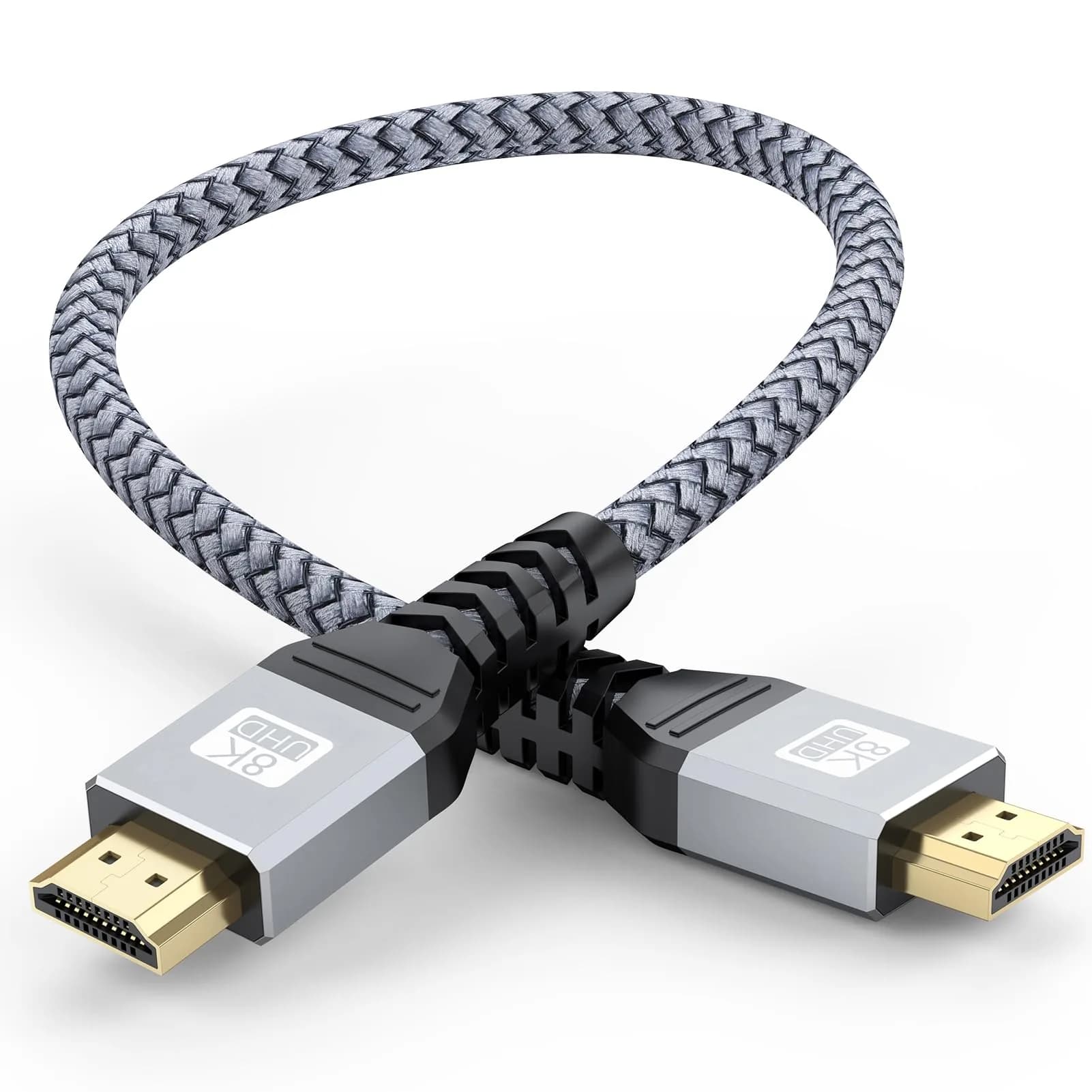 UVOOI HDMI 2.1 Cable 1FT | 8K/10K Support, 48Gbps, Nylon Braided, Gold-Plated Connectors — 1 foot