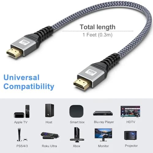 UVOOI HDMI 2.1 Cable 1FT | 8K/10K Support, 48Gbps, Nylon Braided, Gold-Plated Connectors thumbnail 5