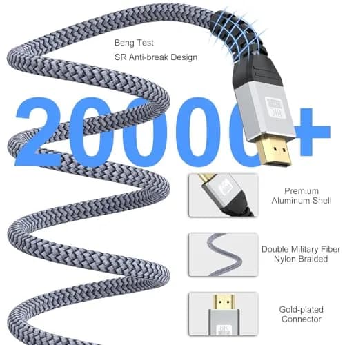 UVOOI HDMI 2.1 Cable 1FT | 8K/10K Support, 48Gbps, Nylon Braided, Gold-Plated Connectors thumbnail 7