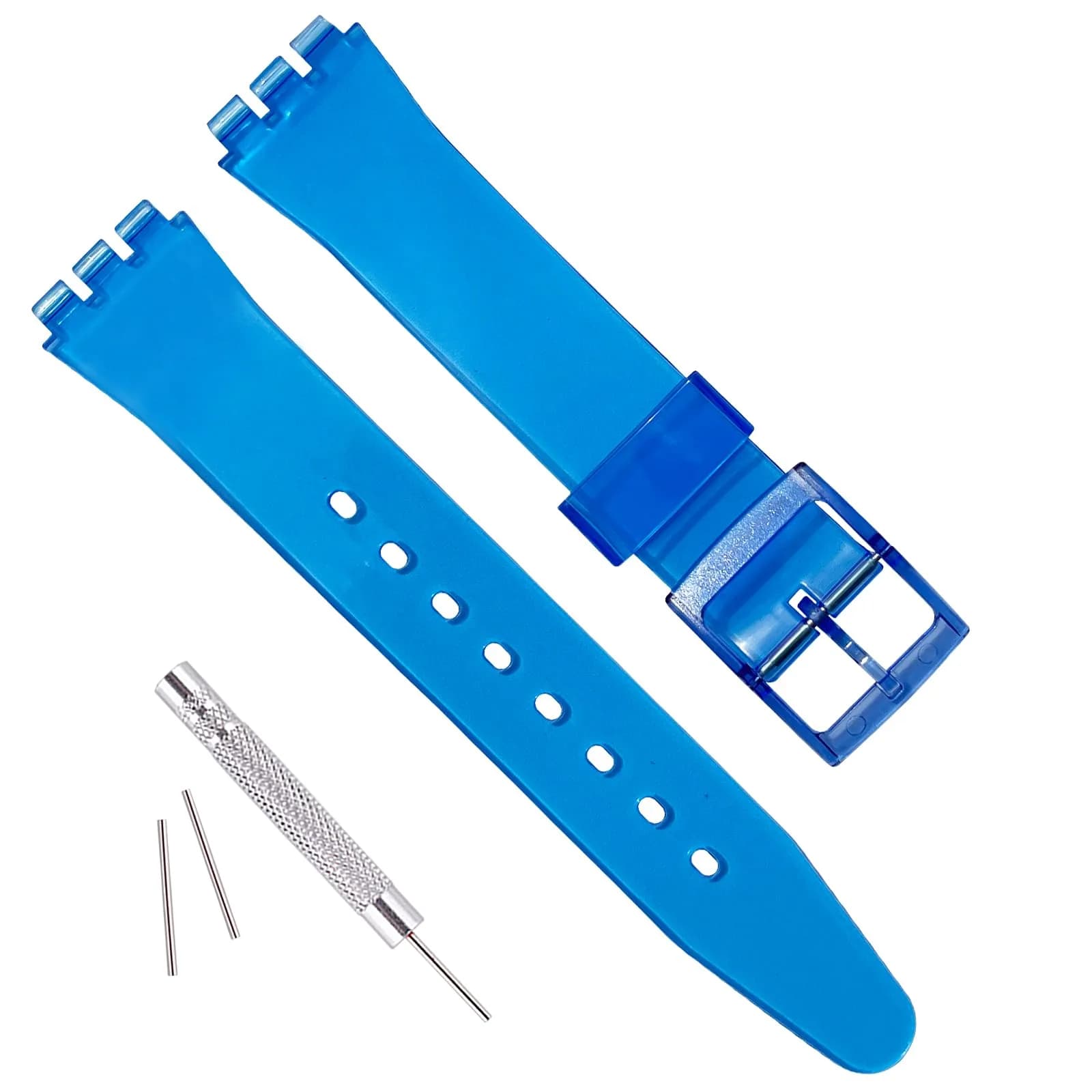 GREENOLIVE Silicone Rubber Watch Strap/Watch Band Replacement for Swatch (19mm, Lucency Dark Blue) | Durable, Skin-Friendly & Water-Resistant
