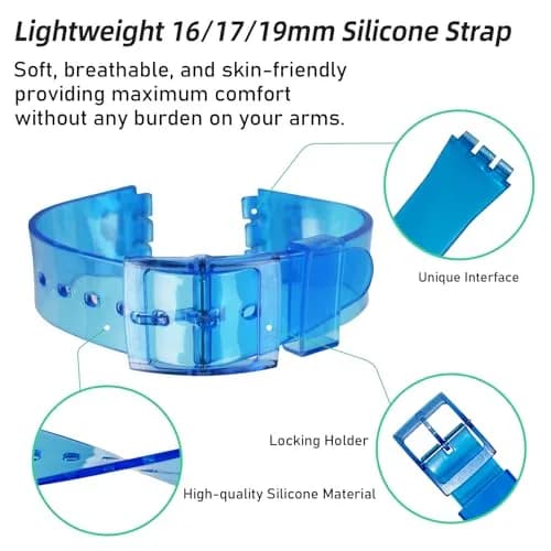 GREENOLIVE Silicone Rubber Watch Strap/Watch Band Replacement for Swatch (19mm, Lucency Dark Blue) | Durable, Skin-Friendly & Water-Resistant thumbnail 4
