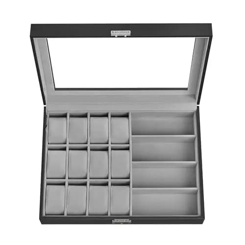 SONGMICS 16-Slot Watch and Sunglasses Box with Glass Lid, 29 x 39 x 8 cm | Protects Timepieces & Accessories thumbnail 7