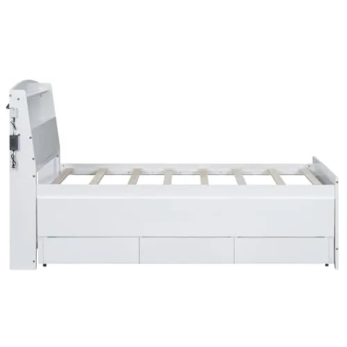 Brisca Twin Size Bed Frame with Storage LED Headboard & Trundle | Solid Wood, White thumbnail 7