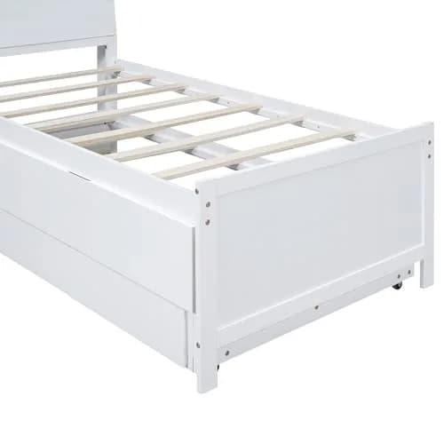 Brisca Twin Size Bed Frame with Storage LED Headboard & Trundle | Solid Wood, White thumbnail 9