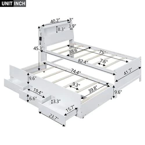 Brisca Twin Size Bed Frame with Storage LED Headboard & Trundle | Solid Wood, White thumbnail 3