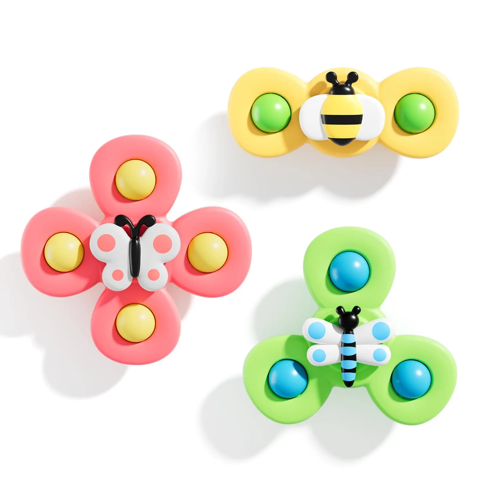 ALASOU Suction Cup Spinner Airplane Travel Toys for 1 Year Old Boy Girl | 3-Pack Colorful Plastic — Butterfly
