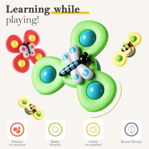 ALASOU Suction Cup Spinner Airplane Travel Toys for 1 Year Old Boy Girl | 3-Pack Colorful Plastic thumbnail 4