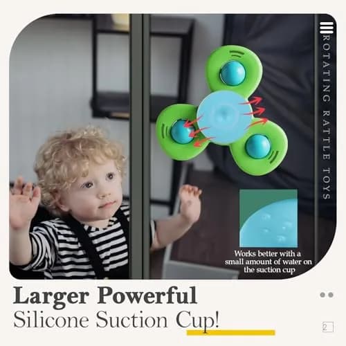 ALASOU Suction Cup Spinner Airplane Travel Toys for 1 Year Old Boy Girl | 3-Pack Colorful Plastic thumbnail 2