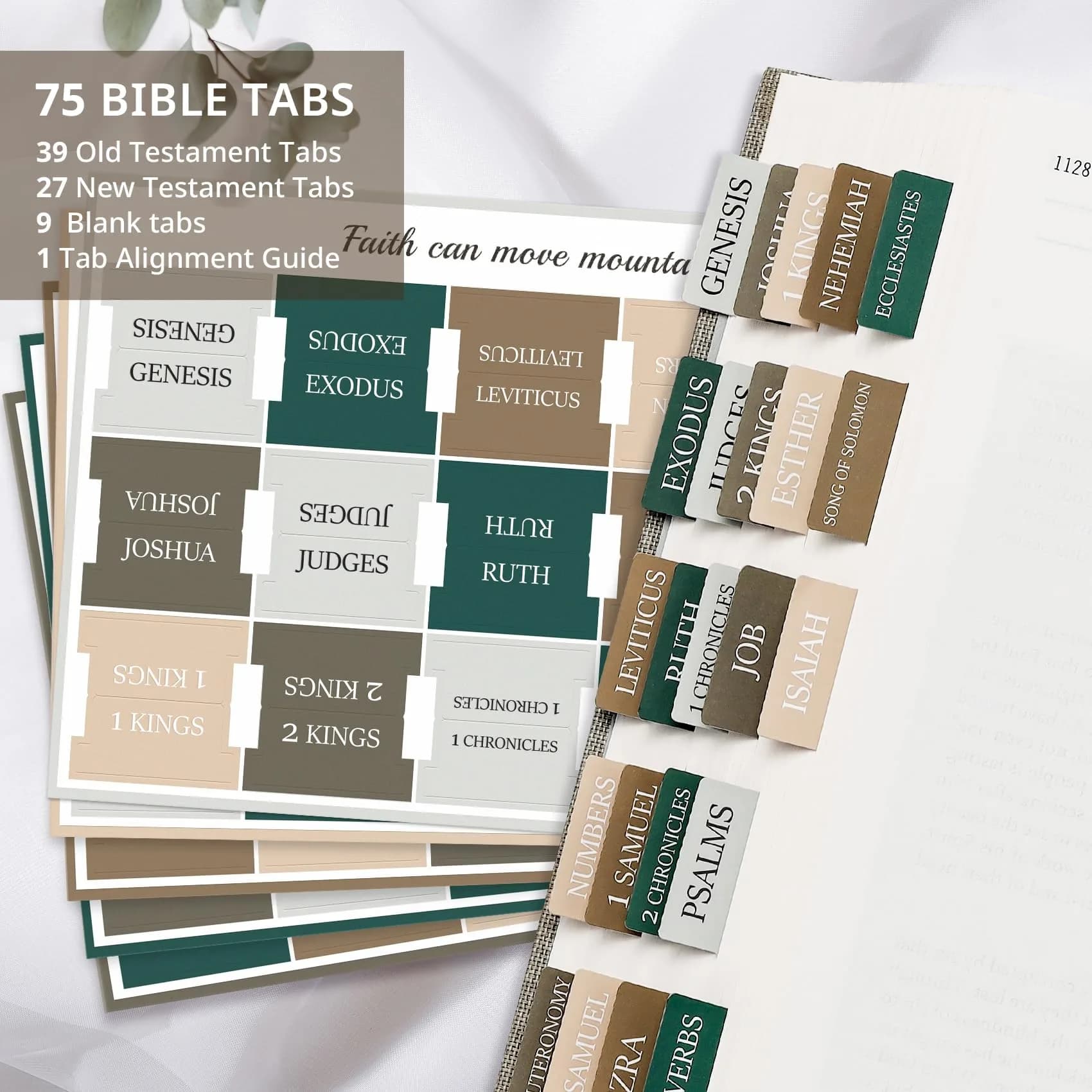 Taja Bible Tabs, Large Print Index Tabs for Old & New Testament, 75 Tabs | Boho-Inspired Design - view 2