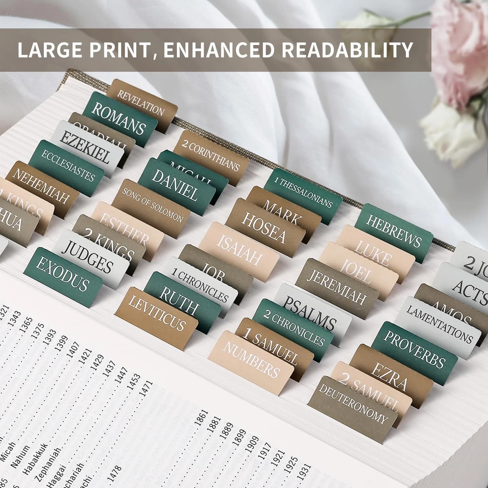 Taja Bible Tabs, Large Print Index Tabs for Old & New Testament, 75 Tabs | Boho-Inspired Design - view 4