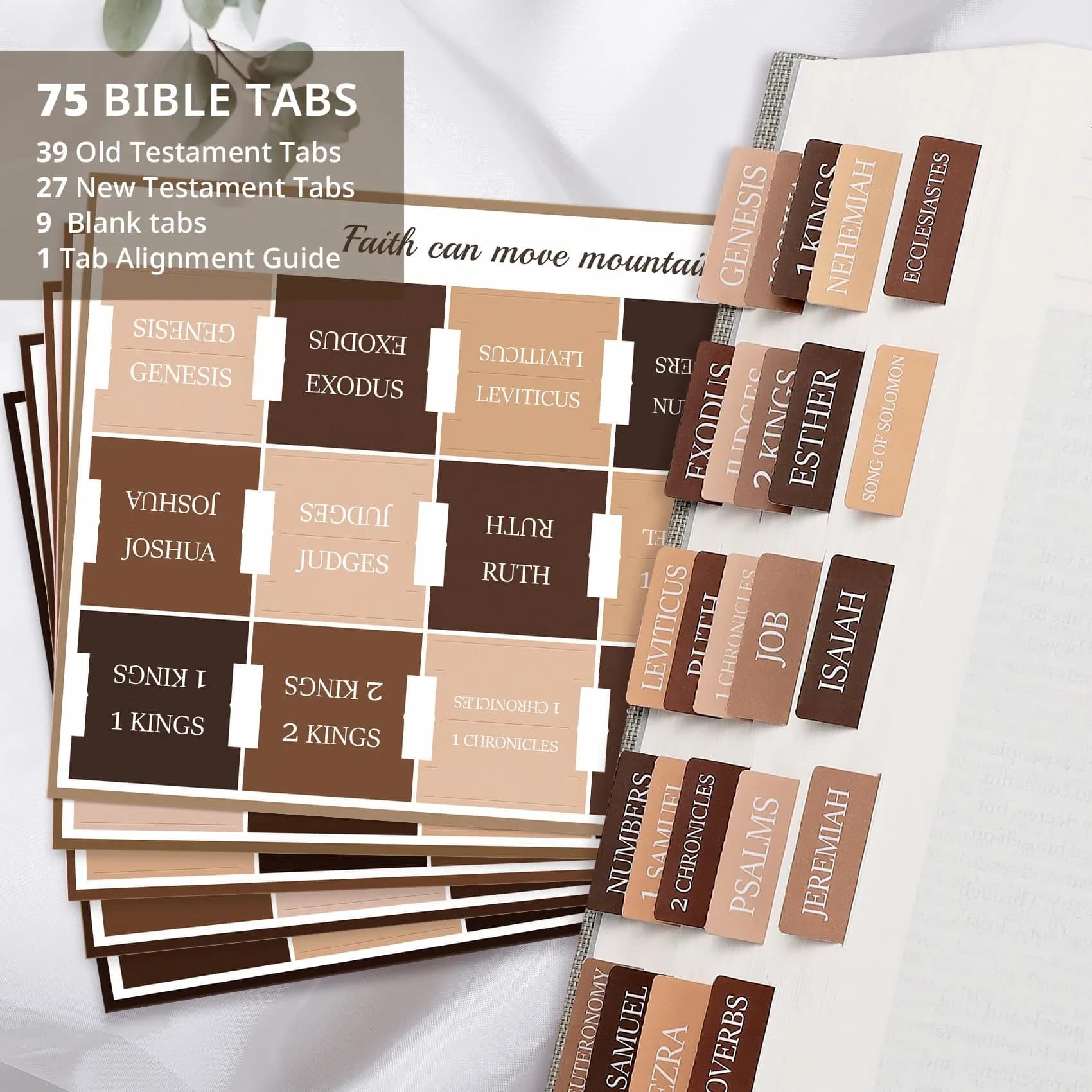 Taja Bible Tabs for Women & Men, Large Print Neutral Bible Tabs (66+9 Blank Tabs) | Easy Bible Navigation - view 2
