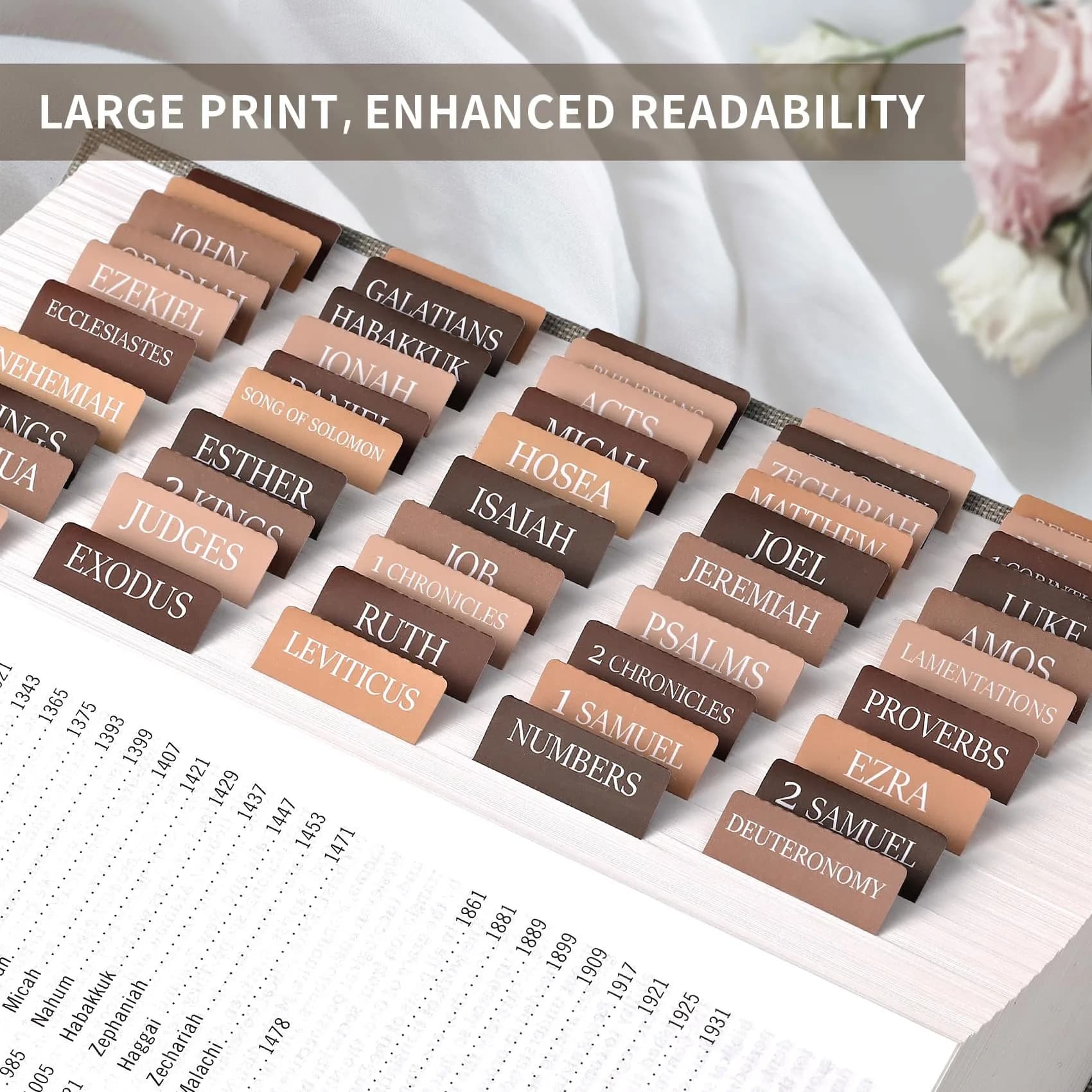 Taja Bible Tabs for Women & Men, Large Print Neutral Bible Tabs (66+9 Blank Tabs) | Easy Bible Navigation - view 4
