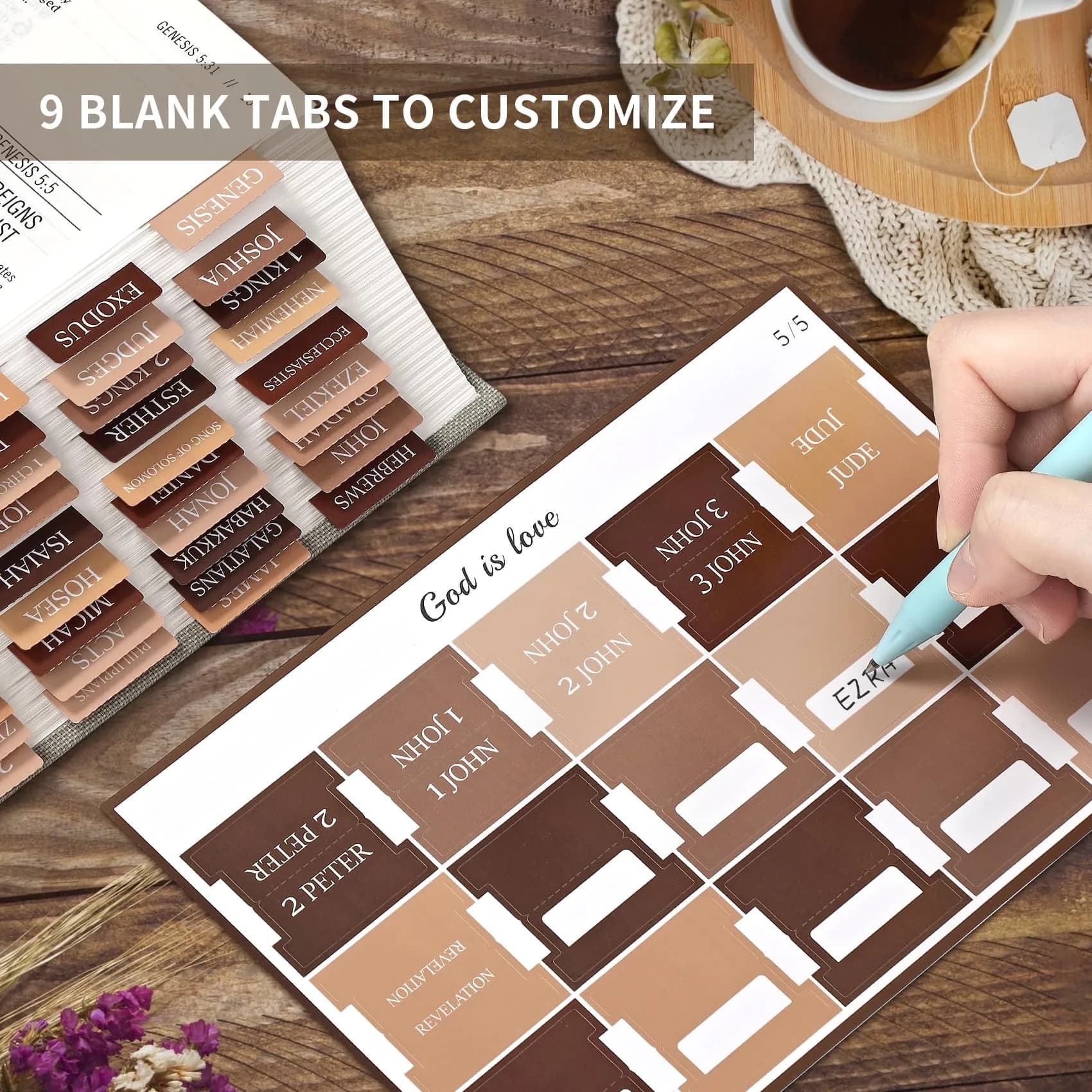 Taja Bible Tabs for Women & Men, Large Print Neutral Bible Tabs (66+9 Blank Tabs) | Easy Bible Navigation - view 6