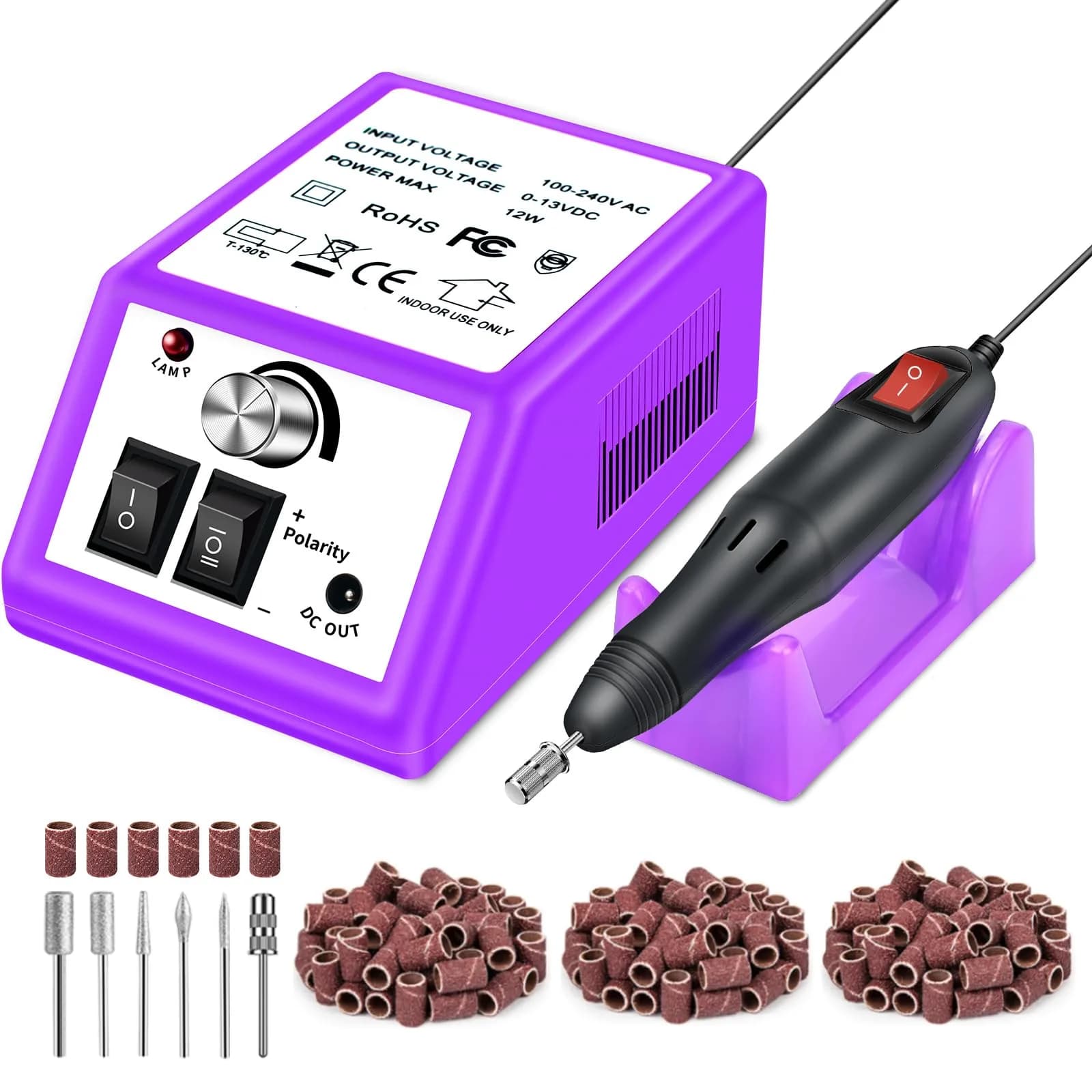 LAVAED Professional Nail Drill 20000 RPM Purple | Electric Nail File Kit with 156 Sanding Bands & Bits - main product image