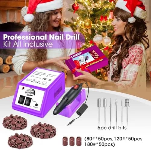 LAVAED Professional Nail Drill 20000 RPM Purple | Electric Nail File Kit with 156 Sanding Bands & Bits thumbnail 6