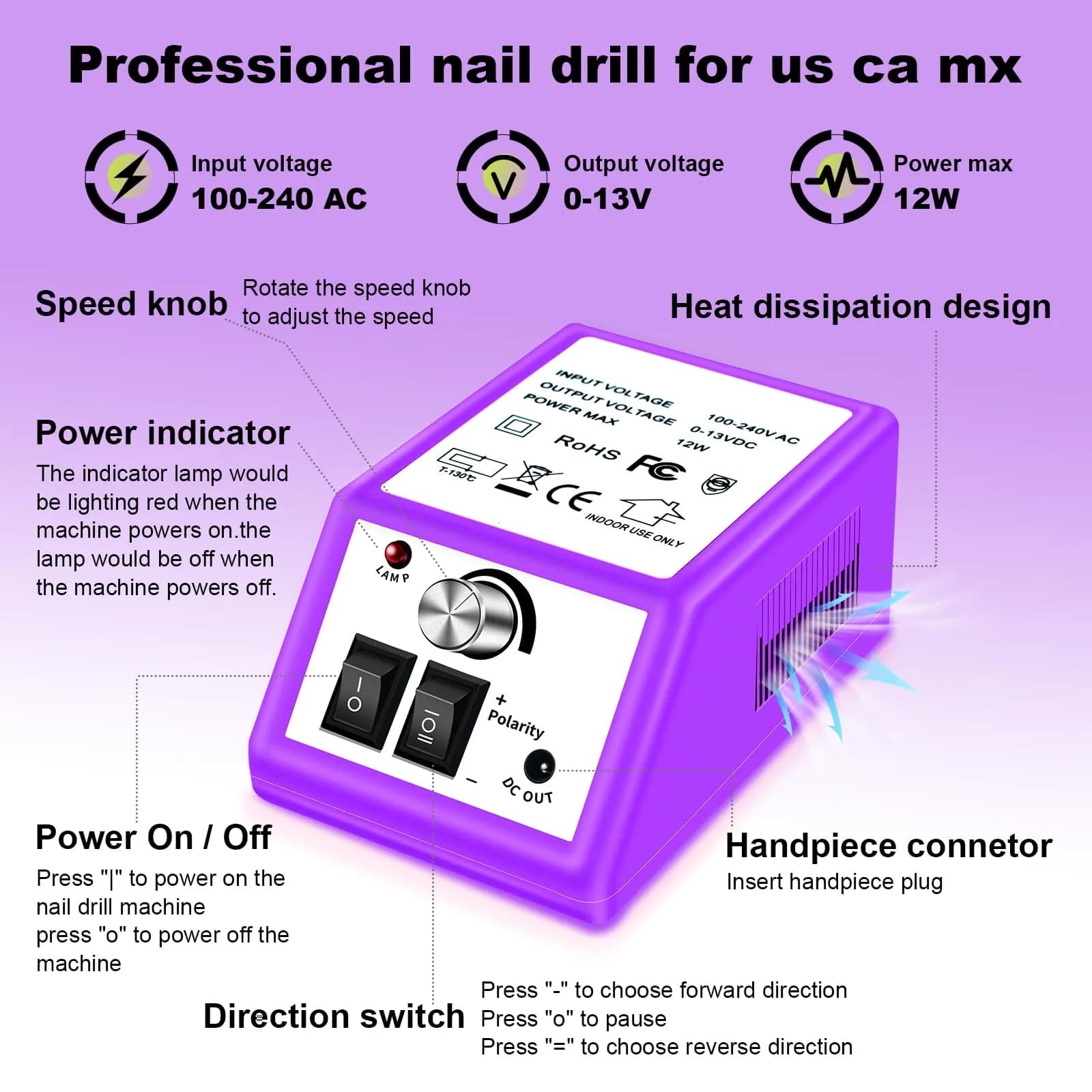 LAVAED Professional Nail Drill 20000 RPM Purple | Electric Nail File Kit with 156 Sanding Bands & Bits - view 2