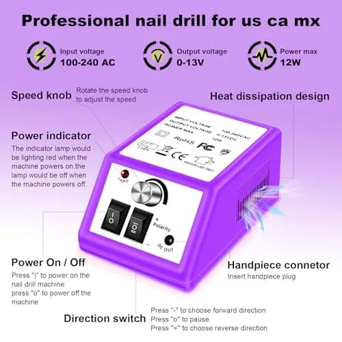 LAVAED Professional Nail Drill 20000 RPM Purple | Electric Nail File Kit with 156 Sanding Bands & Bits thumbnail 2
