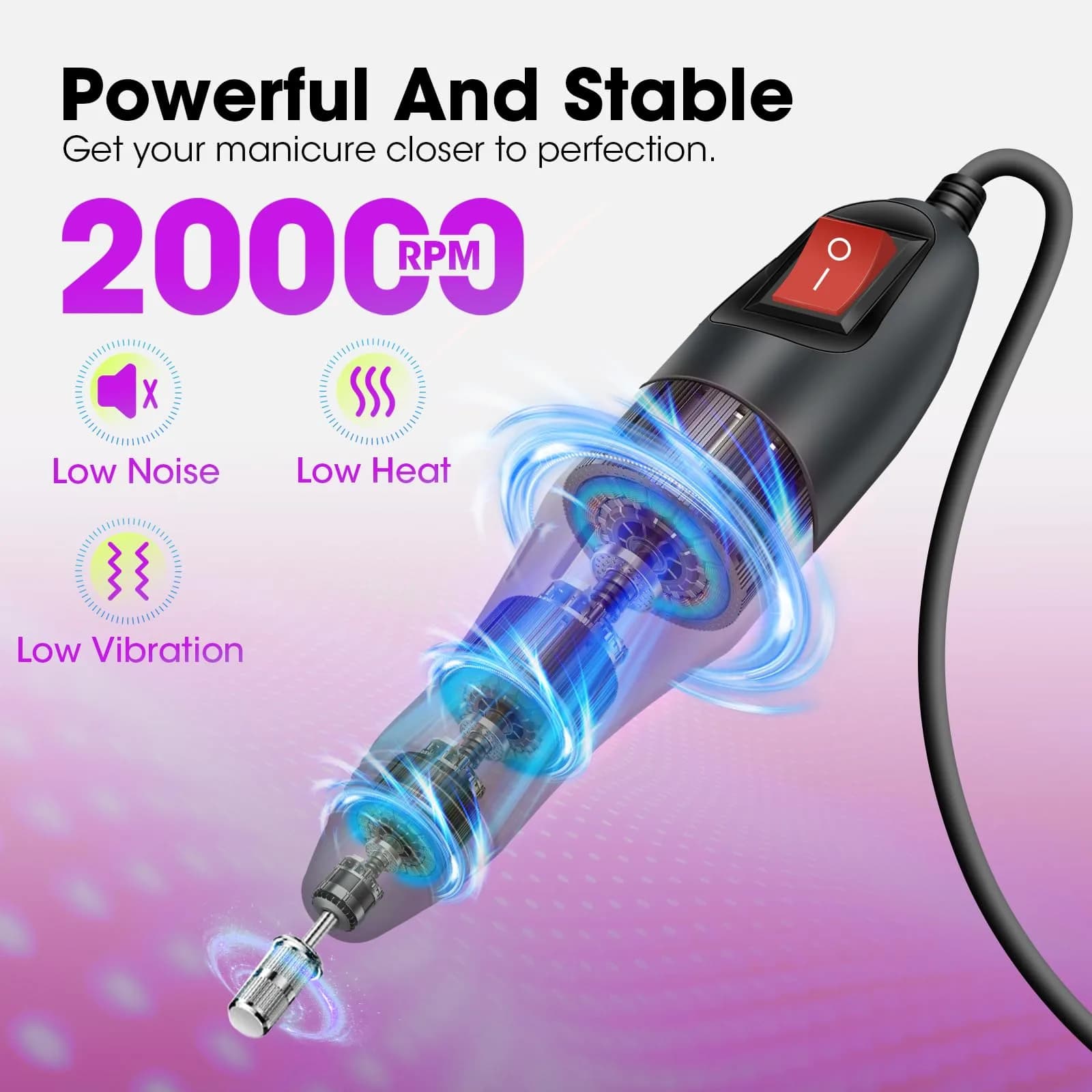 LAVAED Professional Nail Drill 20000 RPM Purple | Electric Nail File Kit with 156 Sanding Bands & Bits - view 3