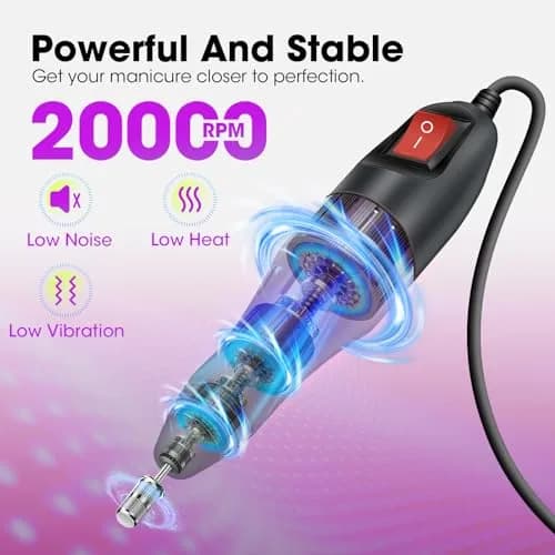 LAVAED Professional Nail Drill 20000 RPM Purple | Electric Nail File Kit with 156 Sanding Bands & Bits thumbnail 3