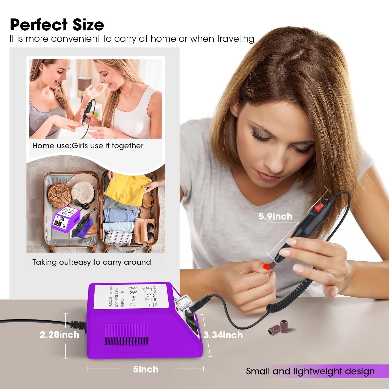 LAVAED Professional Nail Drill 20000 RPM Purple | Electric Nail File Kit with 156 Sanding Bands & Bits - view 4