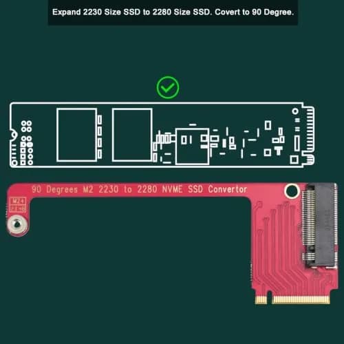 LinksTek ASC-3080 NVME SSD Convertor for ROG Ally Gaming Handheld, Expand M2 2230 Type SSD to M2 2280 Type SSD with 90 Degree Conversion thumbnail 2