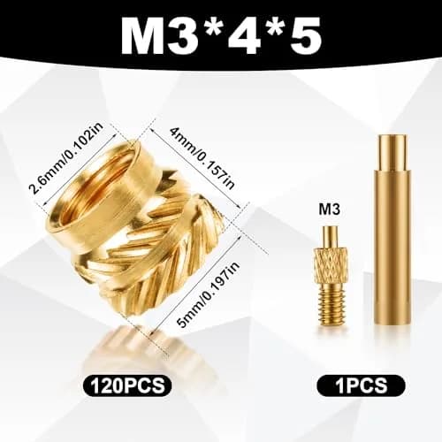 PEUTIER 120pcs M3 Brass Nuts for 3D Printing | Heat Set Insert Nuts with Solder Adapter thumbnail 2