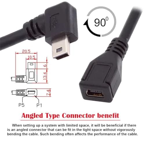 cablecc 90 Degree Right Angled Mini USB 5Pin Male to Female Extension Cable 30cm | High-Speed Data & Compact Design thumbnail 4