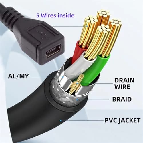 cablecc 90 Degree Right Angled Mini USB 5Pin Male to Female Extension Cable 30cm | High-Speed Data & Compact Design thumbnail 3