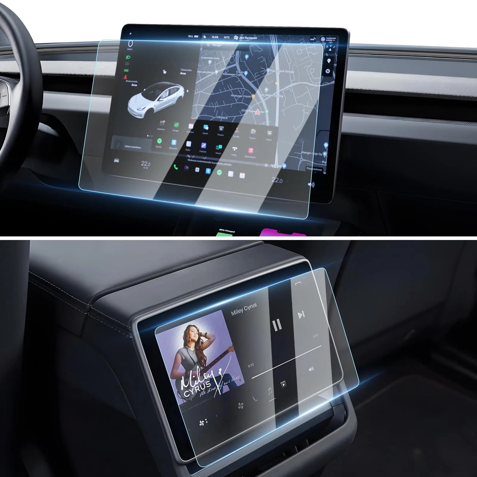 [Upgrade] 2 Pack Screen Protector for Tesla Model Y Juniper 2025 (Not for Premium/ Performance) / 2024~2025 2026 Model 3 Highland Screen Protector — 15.4-Inch Front & 8-Inch Rear Touchscreen Tempered Glass Tesla Juniper Accessories - main product image