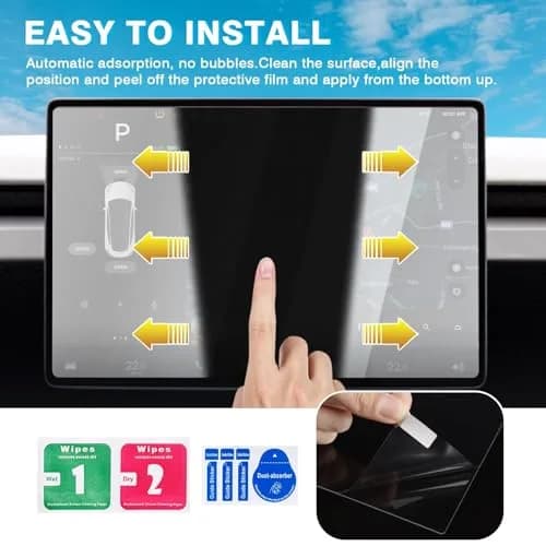 [Upgrade] 2 Pack Screen Protector for Tesla Model Y Juniper 2025 (Not for Premium/ Performance) / 2024~2025 2026 Model 3 Highland Screen Protector — 15.4-Inch Front & 8-Inch Rear Touchscreen Tempered Glass Tesla Juniper Accessories thumbnail 7