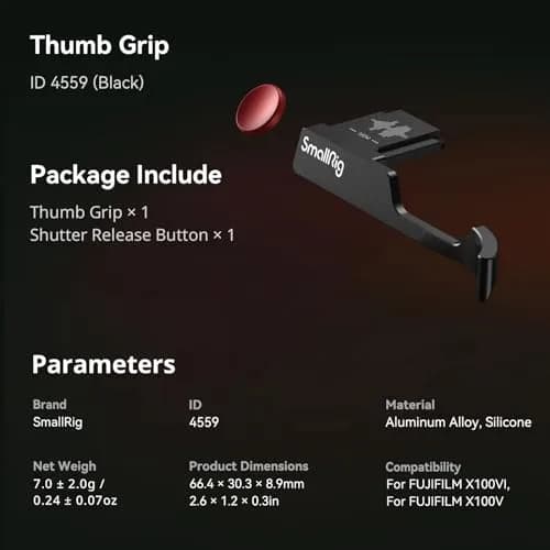 SmallRig Thumb Grip with Hot Shoe Cover for FUJIFILM X100VI / X100V (Black) 6.6cm (2.6in) | Enhances Grip & Protects Camera thumbnail 8