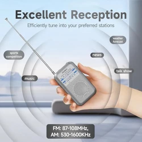 PRUNUS DE333 Pocket AM FM Radio Portable | Excellent Reception, Tuning Knob, AAA Battery Operated thumbnail 2